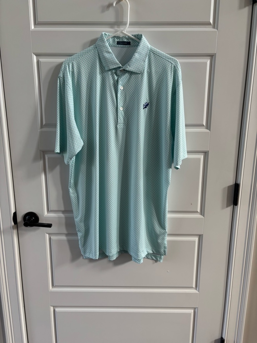 Turtleson Men’s Golf Polo Shirt Large Aqua White Check Performance Stretch